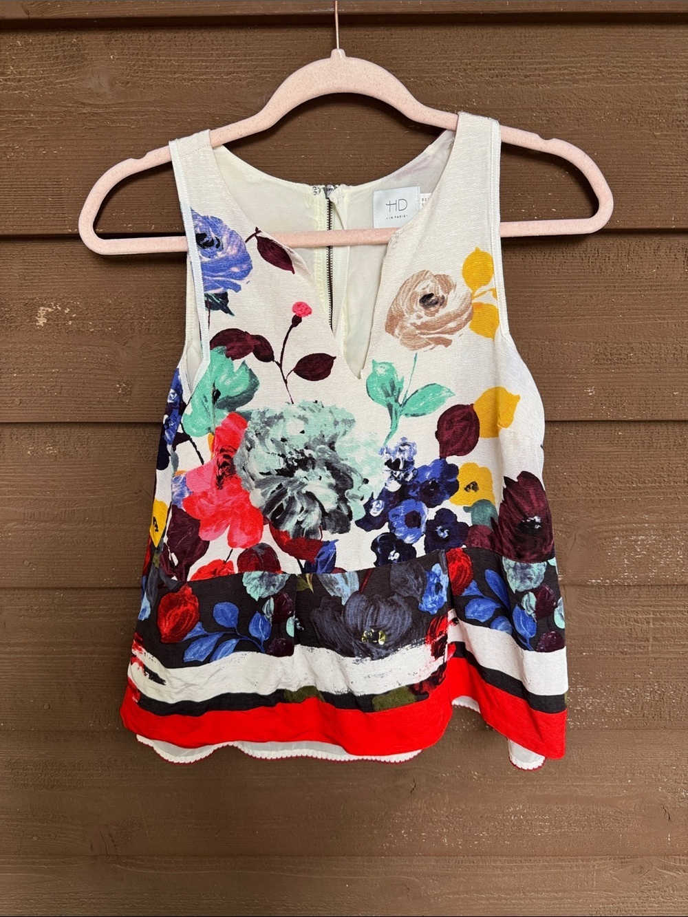 HD in Paris Cream Floral Tank with Red, Blue, Yellow Accents size 4